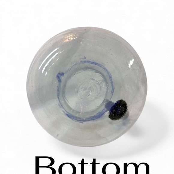 Hand Blown Art Glass Pitcher Cobalt Blue Rim Studio Glass Decor Collectible Vase - Picture 9 of 16